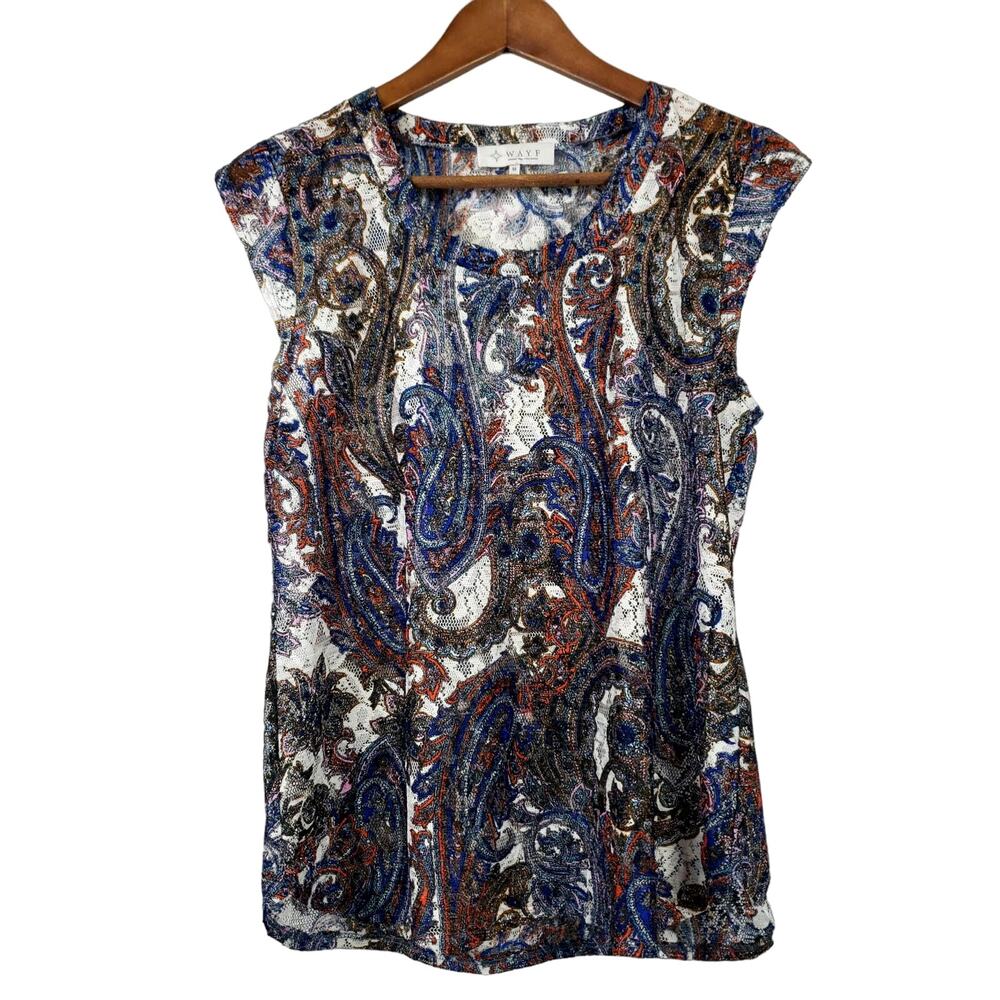 Wayf Blouse Sheer Paisley Print Sleeveless - M